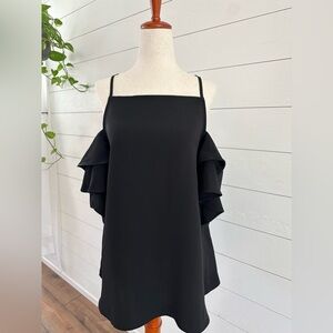 NWT! SUGAR+LIPS BLACK COLD SHOULDER RUFFLE BLOUSE. SIZE: LARGE